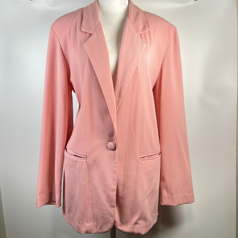 San Moire Vtg Blush Pink Textured Single Button Blazer Jacket Size 12 USA Made